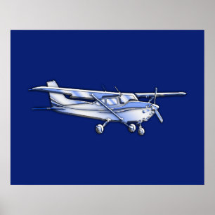 Affiche Aéronef Chrome Cessna Silhouette Volant sur bleu