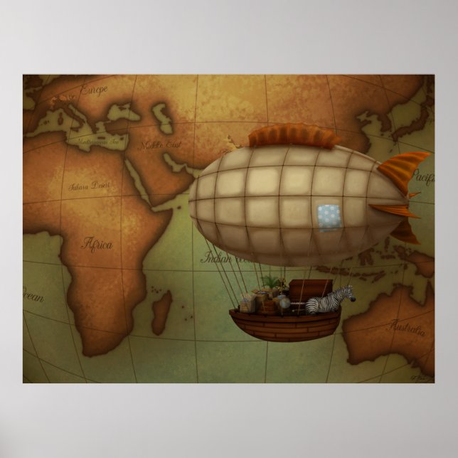 Affiche Aéronef en expédition sur la carte de l'hémisphère (Devant)