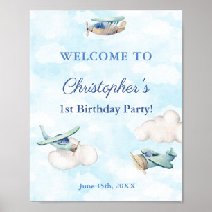 Affiche Aeroplanes In Clouds Sky Birthday Party Welcome