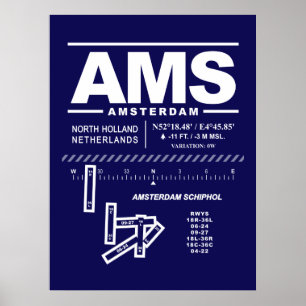 Affiche Aéroport Schiphol d'Amsterdam AMS