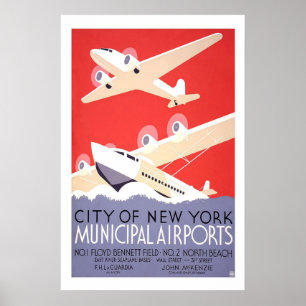 Affiche Aéroports municipaux New York États-Unis Vintage v