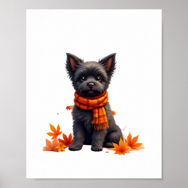 Affiche Affenpinscher Au Coeur Fait De Feuilles D'Automne (Devant)