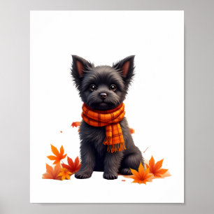Affiche Affenpinscher avec un cœur fait de feuilles d'auto