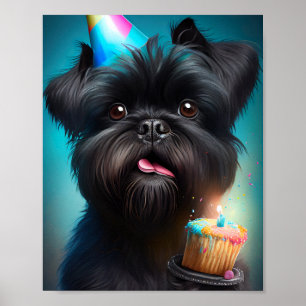 Affiche Affenpinscher célébrant gâteau de ballons d'annive