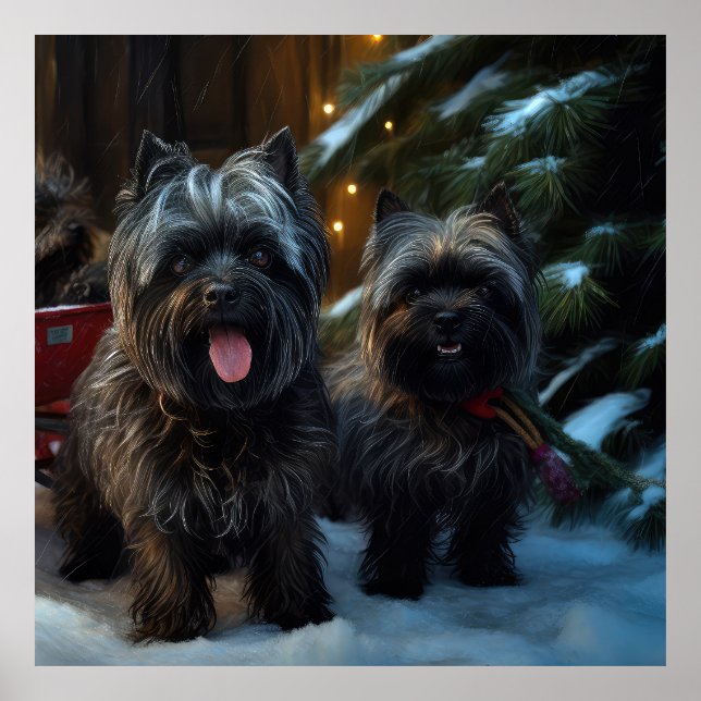 Affiche Affenpinscher Snowy Sleigh Ride Décor de Noël (Devant)