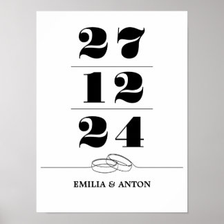 Affiche Affichage de date de mariage minimaliste
