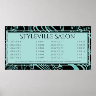 Affiche Affichage des prix de service de salon de coiffure