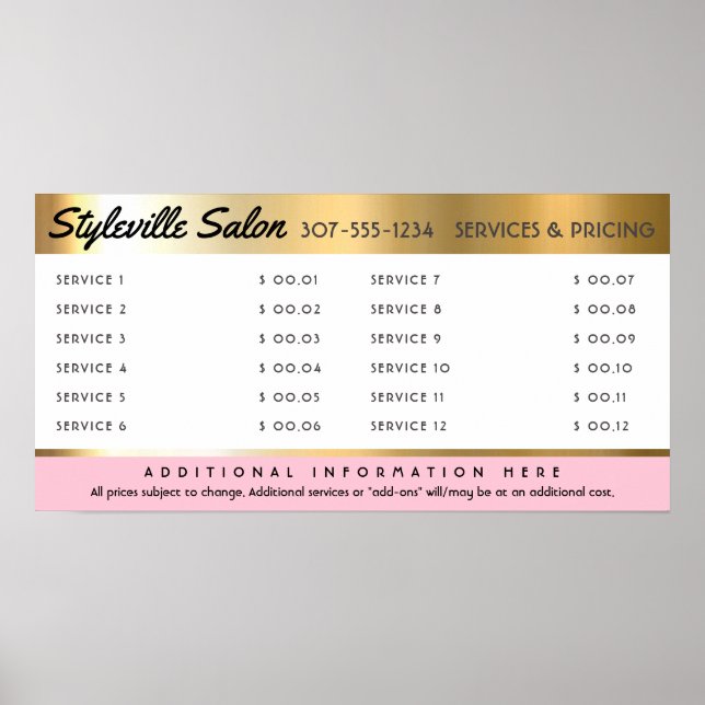 Affiche Affichage du prix d'un service de salon de coiffur (Devant)