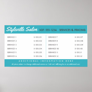 Affiche Affichage du prix d'un service de salon de coiffur