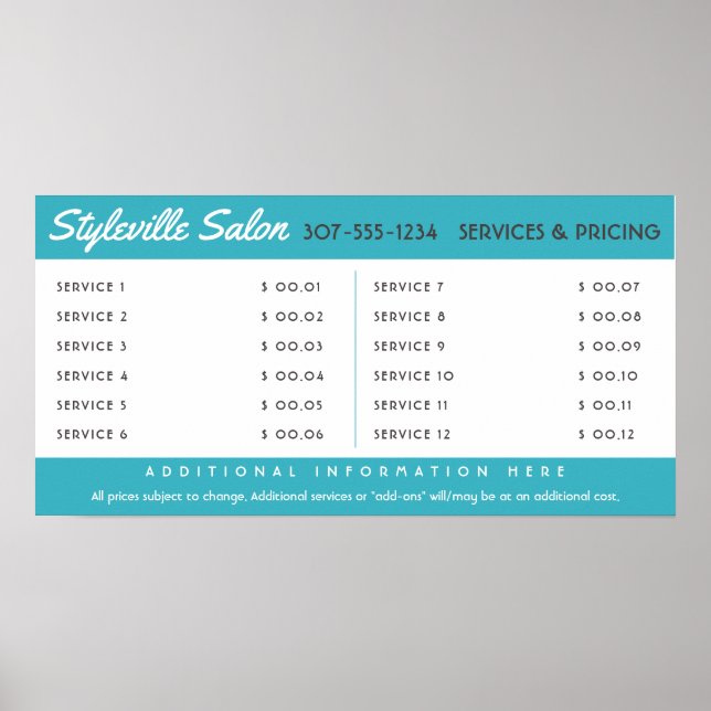 Affiche Affichage du prix d'un service de salon de coiffur (Devant)