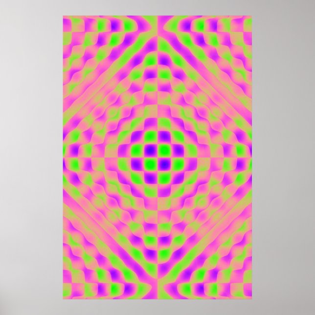 Affiche Affiche, Abstrait à carreaux, Violet, Rose, Citron (Devant)