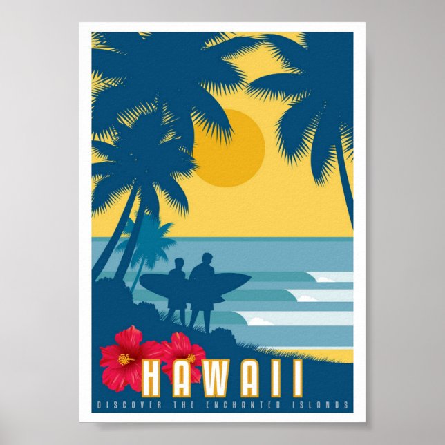 Affiche - Affiche de voyage Hawaï Art déco (Devant)