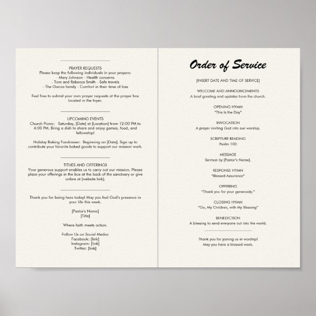 Affiche Affichette du bulletin d'église (Devant)