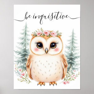 Affiche Affirmation d'aquarelle de Whimsical Baby Owl Nurs