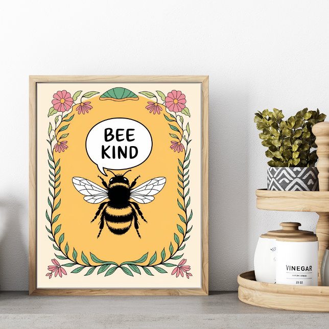 Affiche Affirmation Positive Sois Gentil Inspirante (Bee Kind, Positive Affirmation Poster.)