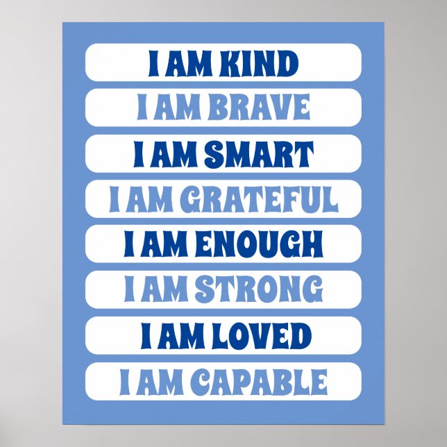 Affiche Affirmations Bleues pour Enfants pour Décor Nourri (Devant)
