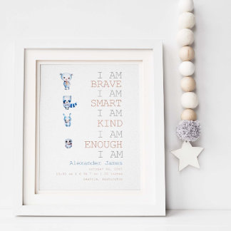 Affiche Affirmations Bois Animaux Boy Nursery Décor