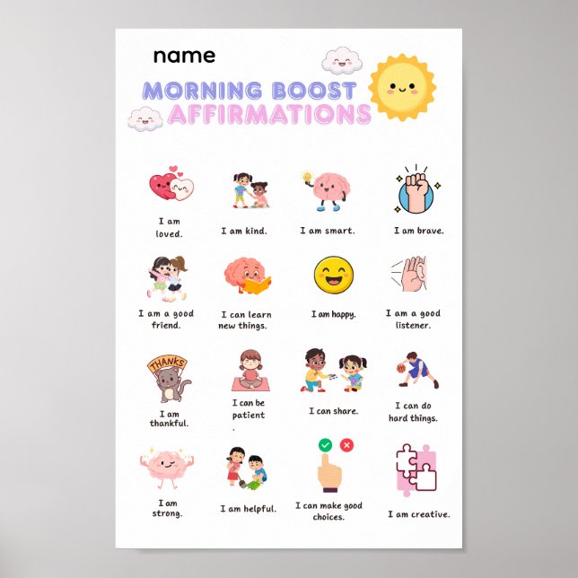 Affiche Affirmations de boost matinal sur toile (Devant)