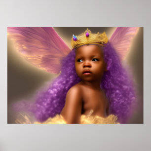 Affiche Africain Américain mignon fille papillon pourpre