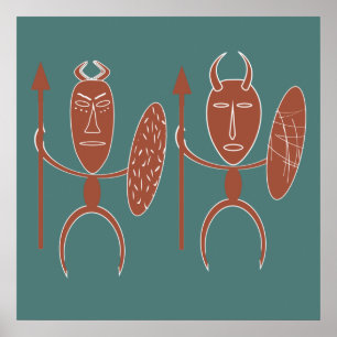 Affiche african abstract tribe warrior