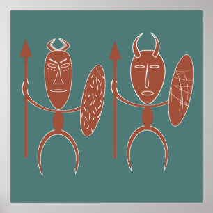 Affiche african abstract tribe warrior
