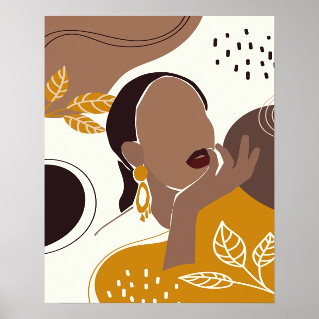 Affiche African American Art, Leaf Girl Print, Black Woman (Devant)