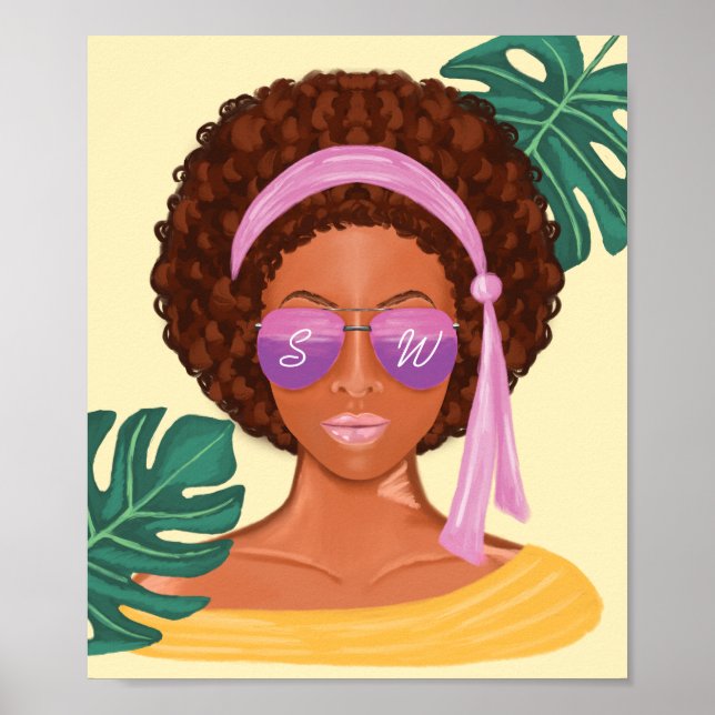 Affiche African American Beach Beauty Retro Tropical (Devant)