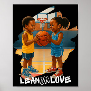Affiche African American Boy And Girl Jouant Au Basket