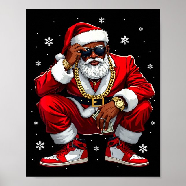 Affiche African American Santa Christmas Black Xmas Women  (Devant)