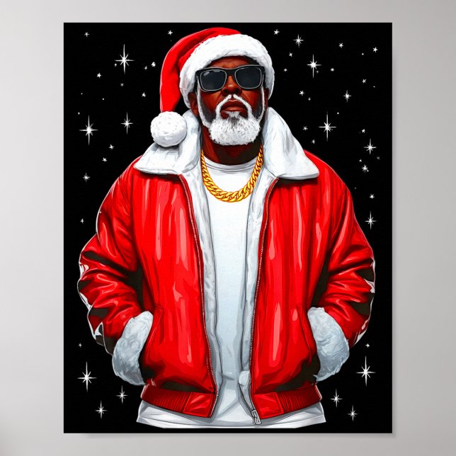 Affiche African American Santa Christmas Pajamas Cool Blac (Devant)