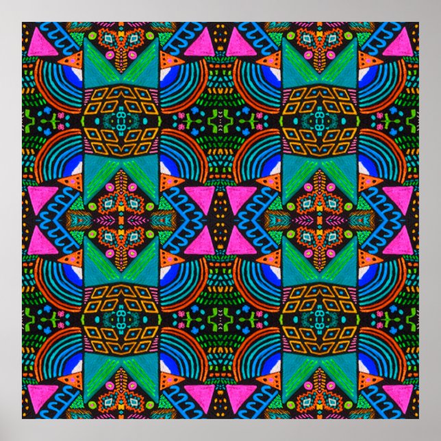 Affiche African art drawing. Seamless aztec pattern. Chero (Devant)