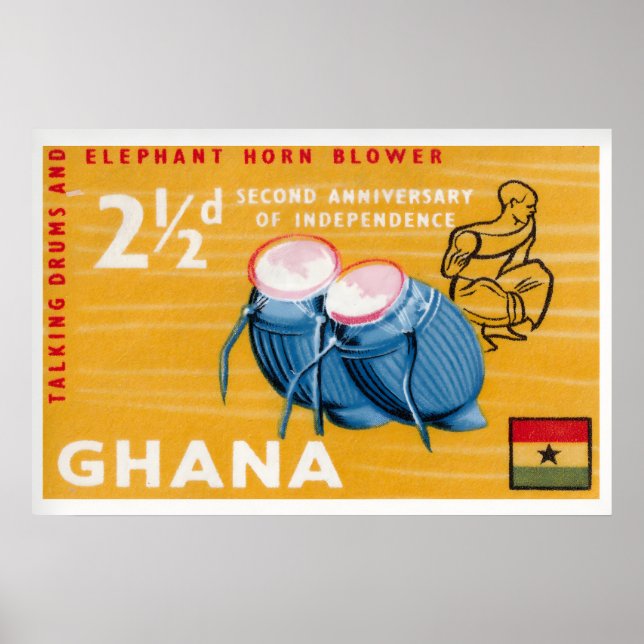 Affiche African Drums Print Vintage Ghana Postage Stamp (Devant)