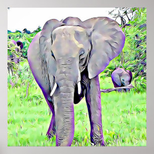 Affiche African Elephant Mama et Baby Painted Artwork