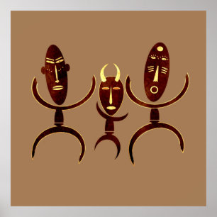 Affiche African tribe dance scene rock carving