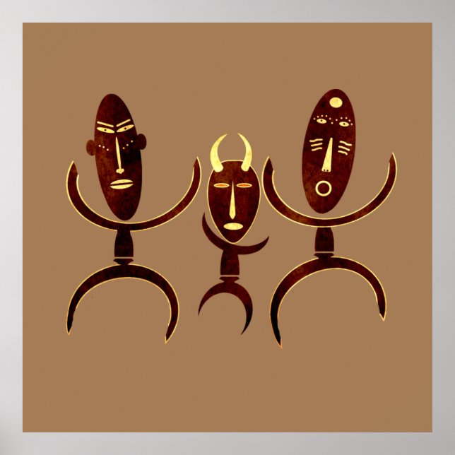 Affiche African tribe dance scene rock carving (Devant)