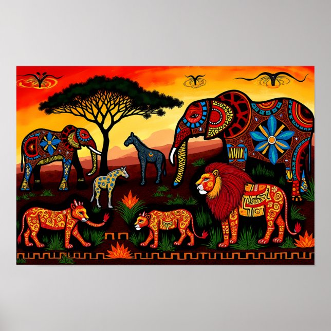 Affiche African Wildlife Harmony - Motif tribal (Devant)