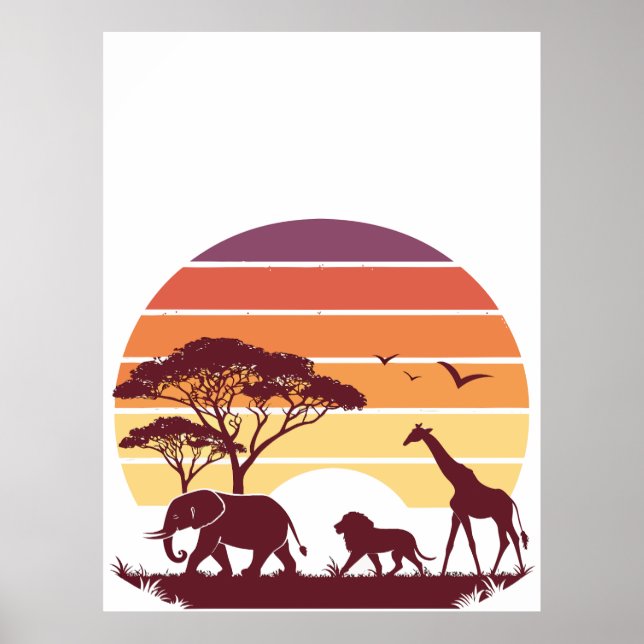 Affiche African Wildlife Silhouette Safari Design (Devant)