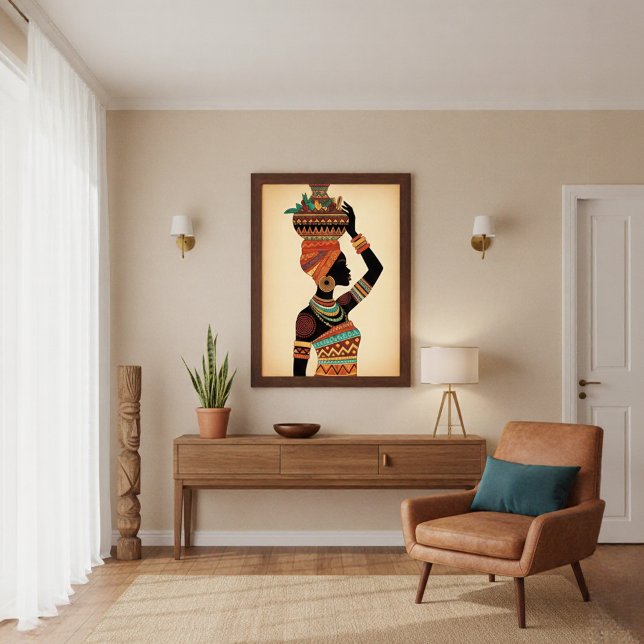 Affiche African Woman Carrying Pot Tribal Art (Créateur téléchargé)