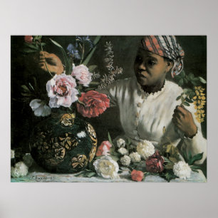 Affiche African Woman Peonies by Frederic Bazille, Flowers