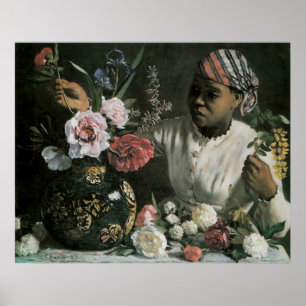 Affiche African Woman Peonies by Frederic Bazille, Flowers