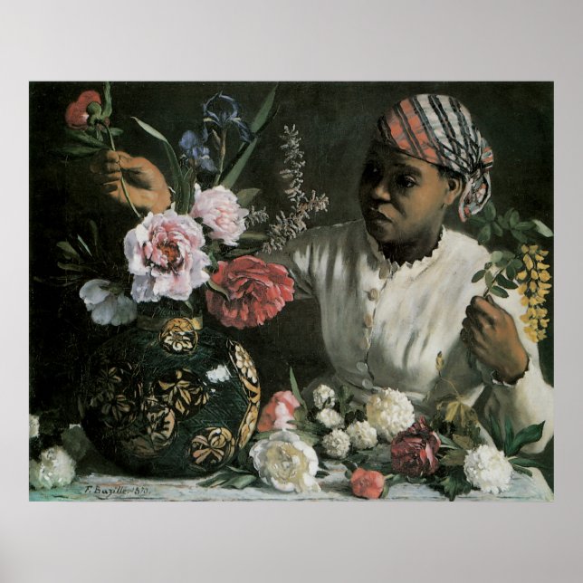 Affiche African Woman Peonies by Frederic Bazille, Flowers (Devant)