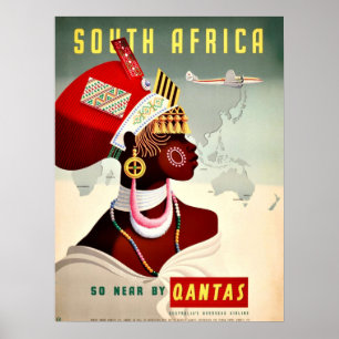 Affiche Afrique du Sud Vintage voyage Qantas