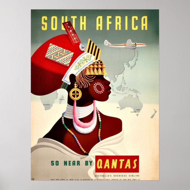 Affiche Afrique du Sud Vintage voyage Qantas (Devant)