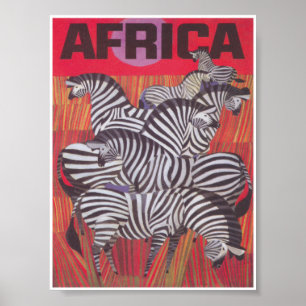 Affiche Afrique Zebras Coloré Vintage voyage rétro