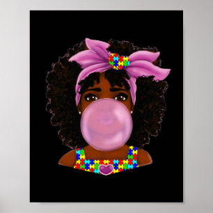 Affiche Afro-Africaine-Américaine Noire Femme Ruban Autism