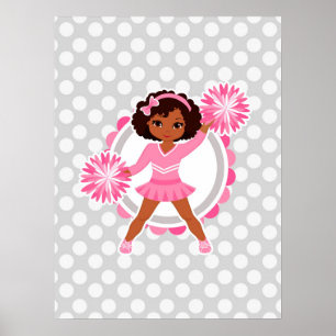 Affiche Afro-Américain Pom-pom girl rose - Cute Cheval