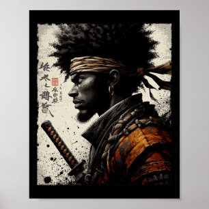 Affiche Afro-américain Samurai Vintage Africain Bushido Wa