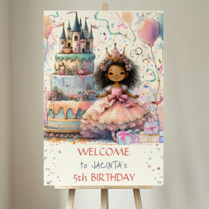 Affiche Afro American princess 5th Birthday Castle cake