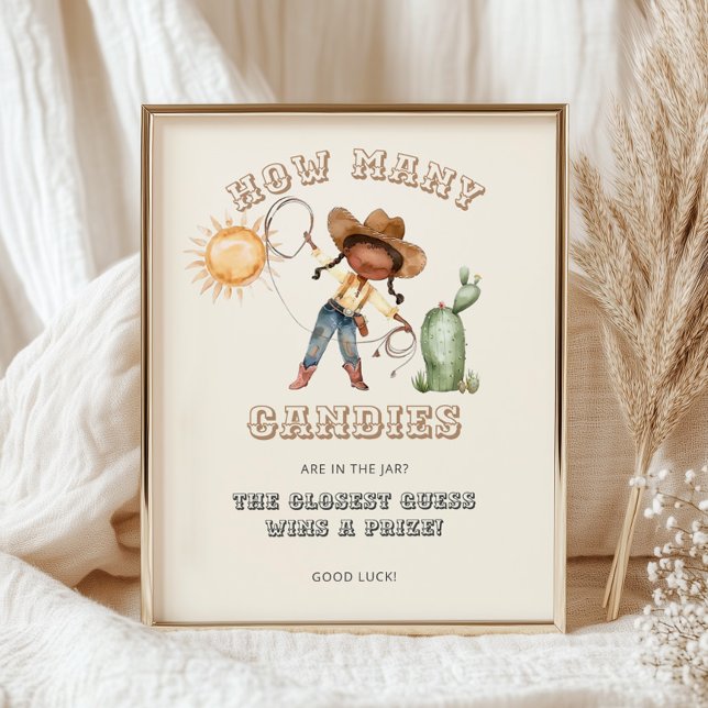 Affiche Afro Cowgirl Baby shower Combien De Candies Jeu (Créateur téléchargé)