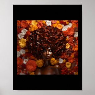 Affiche Afro Femme Floral Black Queen Puff Art Melanin Aut